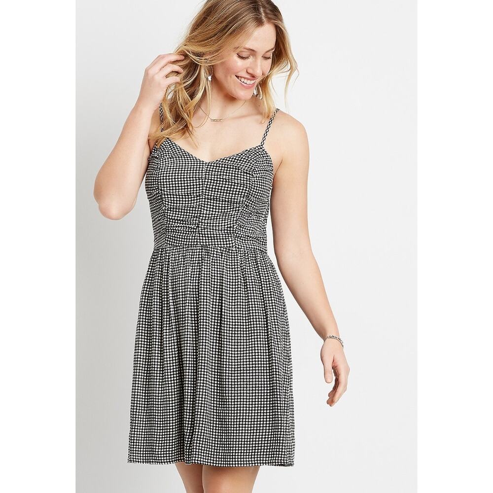 Maurices Black Gingham Tiered Top‎ Mini Dress Womens XL Cottage Core Prairie